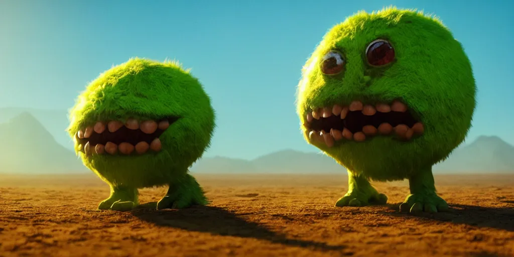 Image similar to a cinematic poster photo of 8 k ultra realistic monster that is a tennis ball monster, exotic, cinematic lighting, trending on artstation, 4 k, hyperrealistic, focused, high details, unreal engine 5, cinematic,, 3 d render by beeple