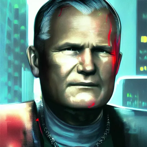 Prompt: john paul ii in cyberpunk 2 0 7 7, stylised official art