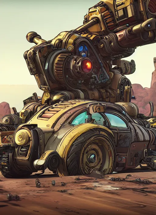 Image similar to landscape portrait of an fancy alien car from borderlands 3, au naturel, hyper detailed, digital art, trending in artstation, cinematic lighting, studio quality, smooth render, unreal engine 5 rendered, octane rendered, art style by klimt and nixeu and ian sprigger and wlop and krenz cushart.