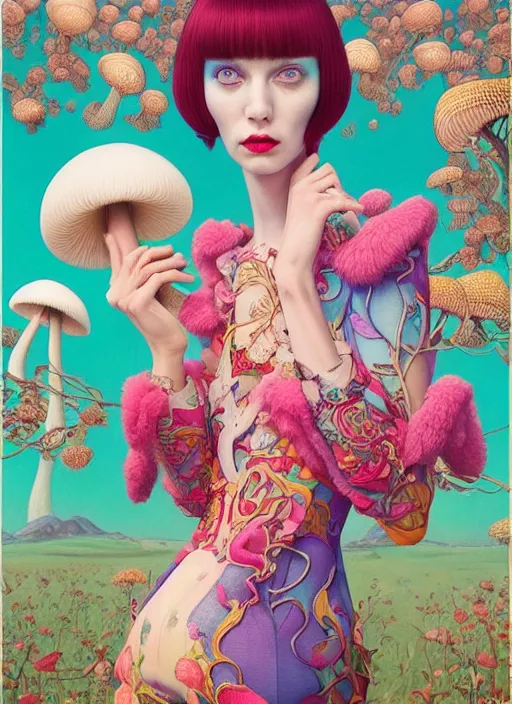 Prompt: pretty cat with hallucination mushroom : : by martine johanna and simon stalenhag and chie yoshii and casey weldon and wlop : : ornate, dynamic, particulate, rich colors, intricate, elegant, highly detailed, vogue, harper's bazaar art, fashion magazine, smooth, sharp focus, 8 k, octane render,