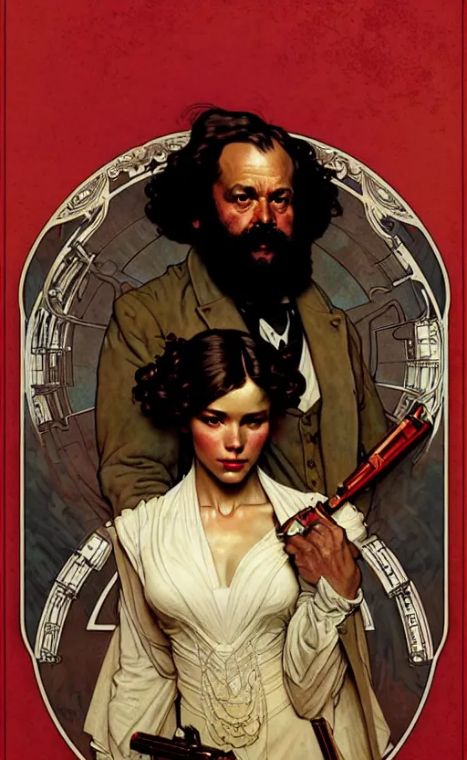 Image similar to karl marx gorgeous lighting by weta studio, mucha, bautista and norman rockwell and greg rutkowski and tom bagshaw and james gurney and lucasfilm