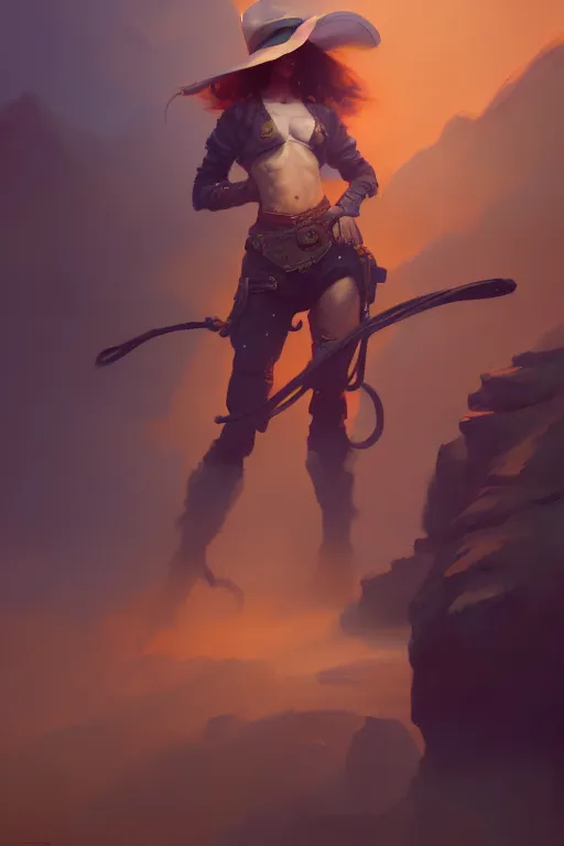 Image similar to full body, female cowboy, extremely detailed digital painting, in the style of fenghua zhong and ruan jia and jeremy lipking and peter mohrbacher, mystical colors, rim light, beautiful lighting, 8 k, stunning scene, raytracing, octane, trending on artstation