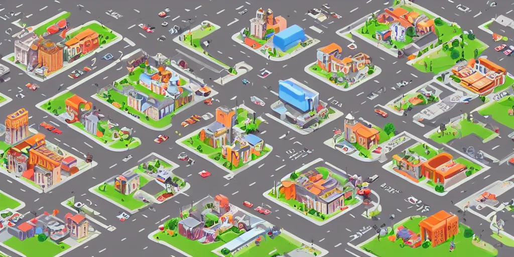 Prompt: cute isometric city