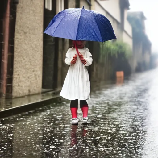 Image similar to a girl holding an oil - paper umbrella in a rainy lane