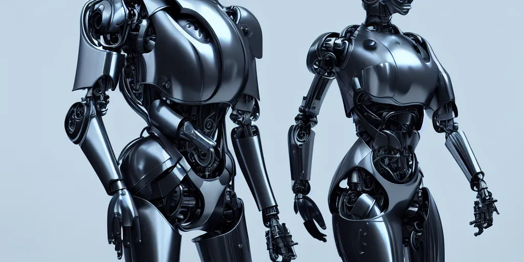 Image similar to hyper realistic s y m b i o s i s, female cyborg ex machina, glossy material hard surface, body armour, octane render, 4 k, volumetric lights