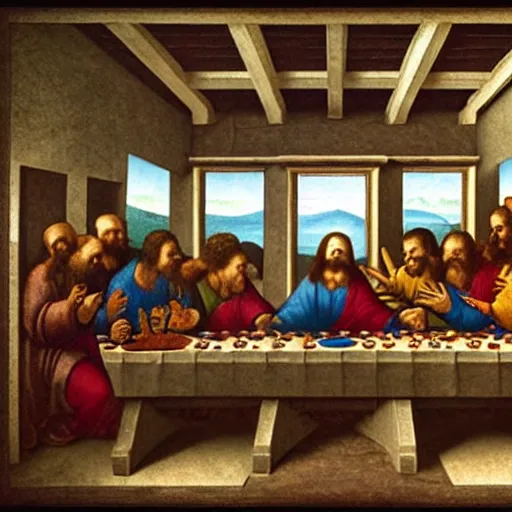 Prompt: isometric The Last Supper by Da Vinci