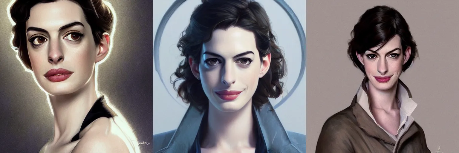 Prompt: portrait of Anne Hathaway as a detective, highly detailed, digital painting, artstation, concept art, sharp focus, illustration, art by artgerm and greg rutkowski and alphonse mucha