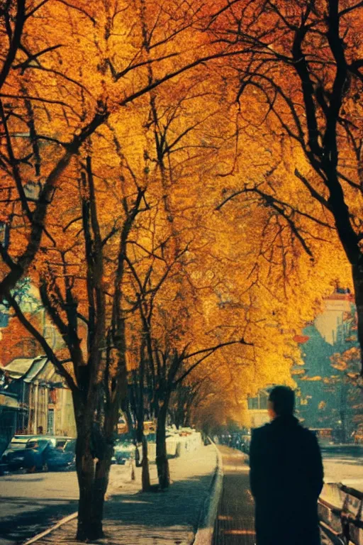 Image similar to a lomographic photo of moscow, autumn, cinestill, bokeh