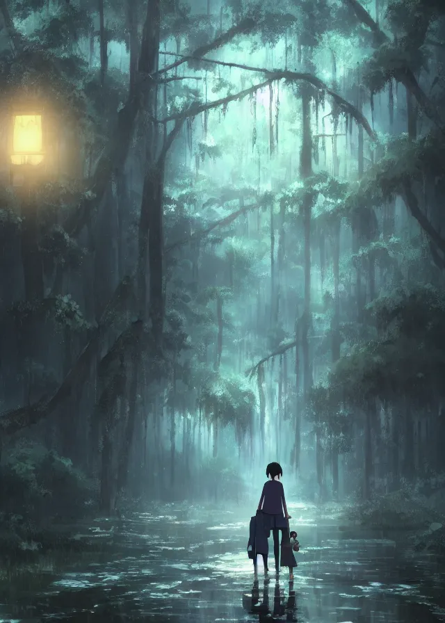 Image similar to dark swamp, makoto shinkai