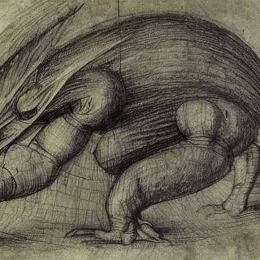 Prompt: leonardo da vinci sketch of a strange creature