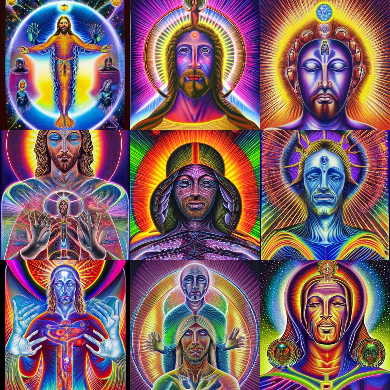 Image similar to cosmic christ by alex grey