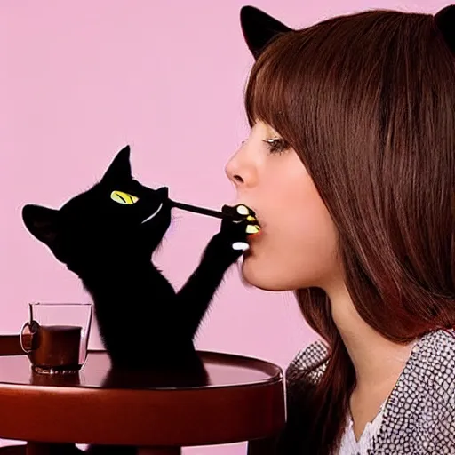 Image similar to a girl who looks like a cat smokes a hookah