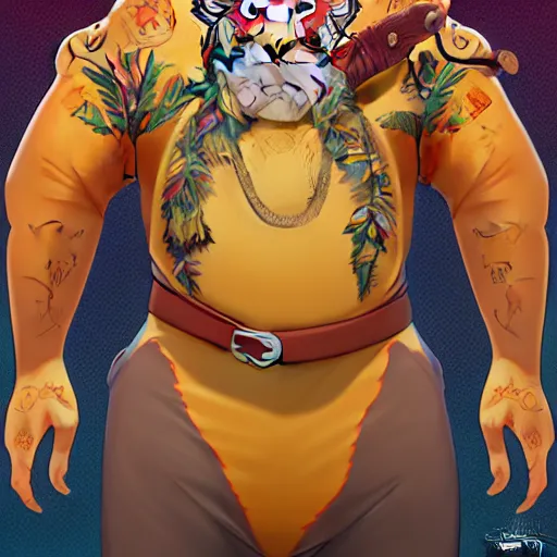 Image similar to in the style of artgerm, loish, and ross tran, anthropomorphic alligator, symmetrical face, symmetrical eyes, red scales on his back, yellow scale on his belly and chest, male, waring a hawaiian shirt, in the style of zootopia