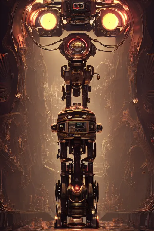 Image similar to antropoid robot with houdini effects kodachrome 2 d 3 d ray tracing global illumination insanely detailed and intricate, hypermaximalist, elegant, ornate, movie atmosphere, movie lights, 8 k, light effect, rtx on, trending on artstation, by kilian eng, lee madgwick, bastien lecouffe - deharme