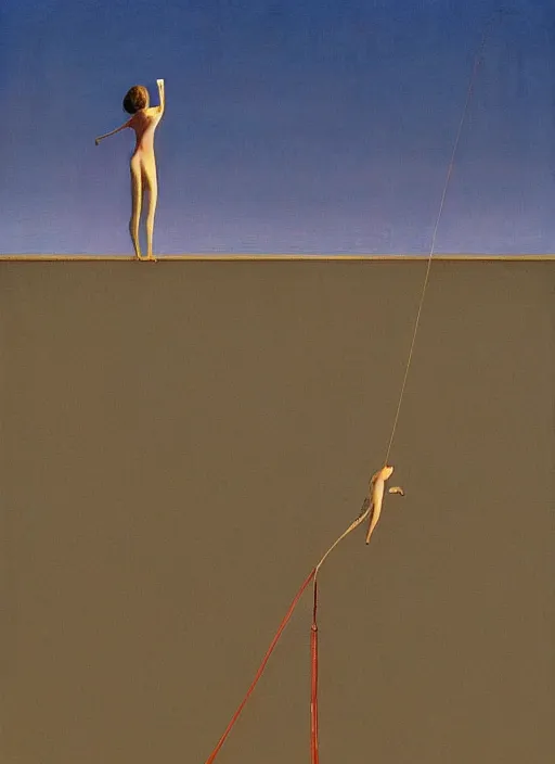 Image similar to Dubai tightrope, Edward Hopper and James Gilleard, Zdzislaw Beksinski highly detailed