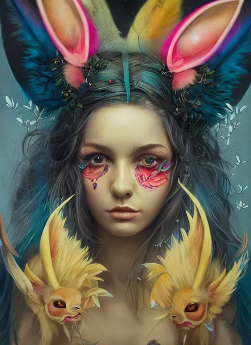 Prompt: beautiful portrait of eevee, by Tristan Eaton, Stanley Artgermm, Tom Bagshaw, Greg Rutkowski, Carne Griffiths. trending on DeviantArt, face enhance, hyper detailed, trending on Artstation, 8k, masterpiece, graffiti paint, fine detail, full of color, intricate detail, golden ratio illustration