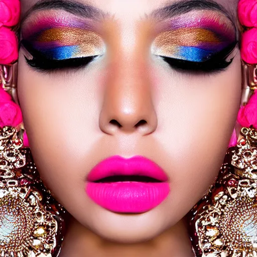 Prompt: pop makeup style, [ closeup ]!!, trending on unsplash, intricate, detailed