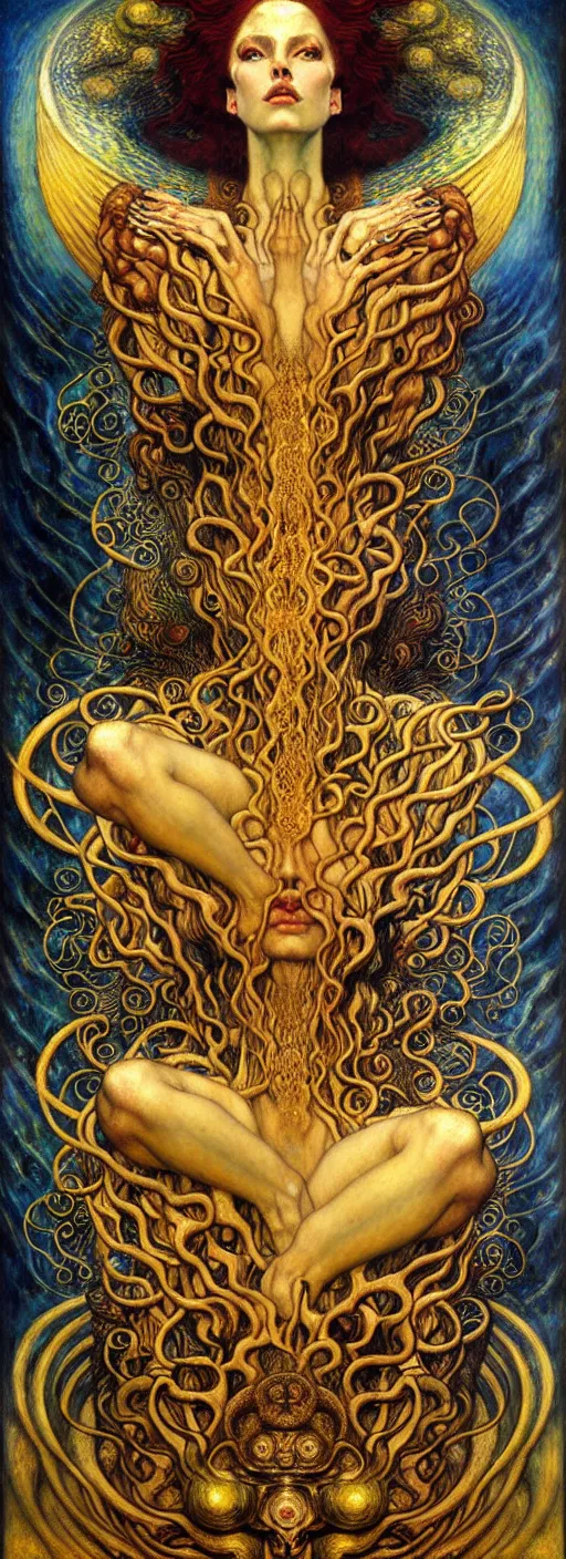 Image similar to Divine Chaos Engine by Karol Bak, Jean Delville, William Blake, Gustav Klimt, and Vincent Van Gogh, symbolist, visionary