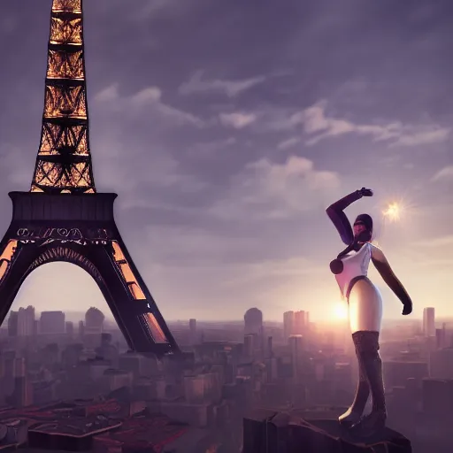 Prompt: A young beautiful giantess the size of Eifel tower standing next to a small man, beautiful lighting,digital art , highly detailed , high contrast, beautiful lighting, award winning , trending on art station, 8k, photorealistic,unreal engine 5