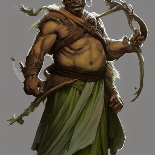 Image similar to “portrait of an orc (green skin) monk wearing robes and a large cloth blindfold covering his eyes, D&D character, highly detailed, digital fantasy character painted portrait, artstation, concept art, sharp focus, illustration, art by artgerm and greg rutkowski and alphonse mucha and craig mullins and James Jean and Andrei Riabovitchev and Marc Simonetti and peter mohrbacher”