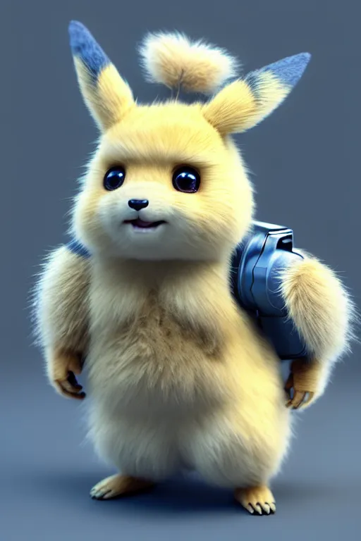 Image similar to high quality 3 d render cyberpunk very cute pastel fluffy! quokka cyborg, highly detailed, vray smooth, in the style of detective pikachu, hannah yata charlie immer, dramatic blue light, low angle, uhd 8 k, sharp focus