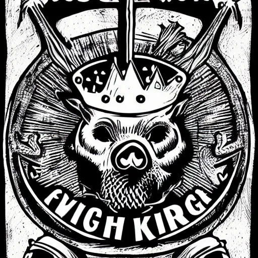 Image similar to pig king, death metal logo, fine details, illustration