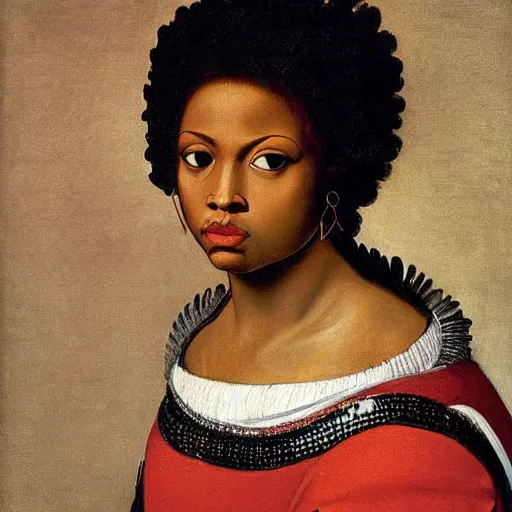 Image similar to portrait afro cleopatra painted by caravaggio