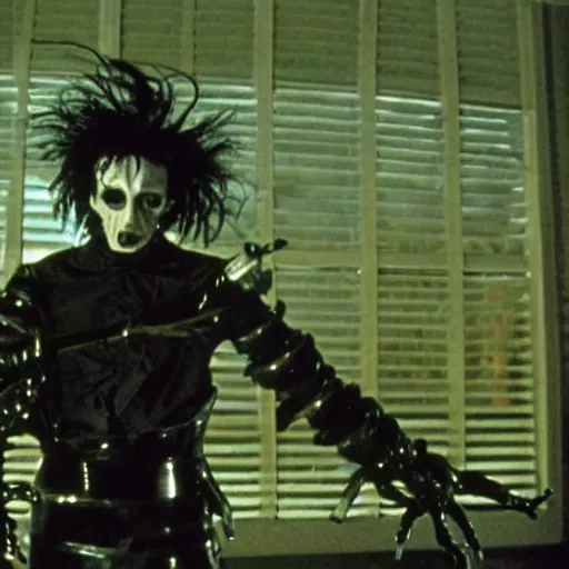 Image similar to a still of Edward ForkHands, in the film Edward Scissorhands, UHD, stylistic, film, horror