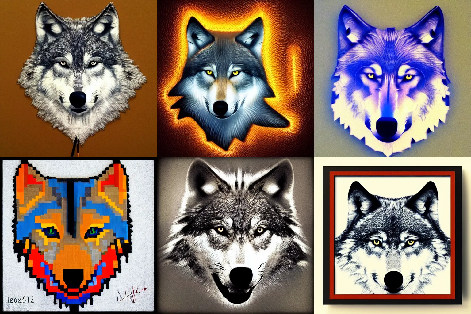 Prompt: wolf portrait, circuit abstract art