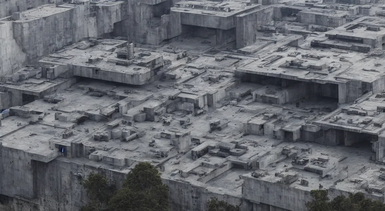 Image similar to big brutalist imperial military base on cliffs, drawing architecture, very long shot, imperial architecture in rogue one, pritzker architecture prize, brutalism architecture, jan urschel