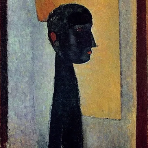Image similar to a portrait by amedeo modigliani, but photorealistic, high quality, high detail