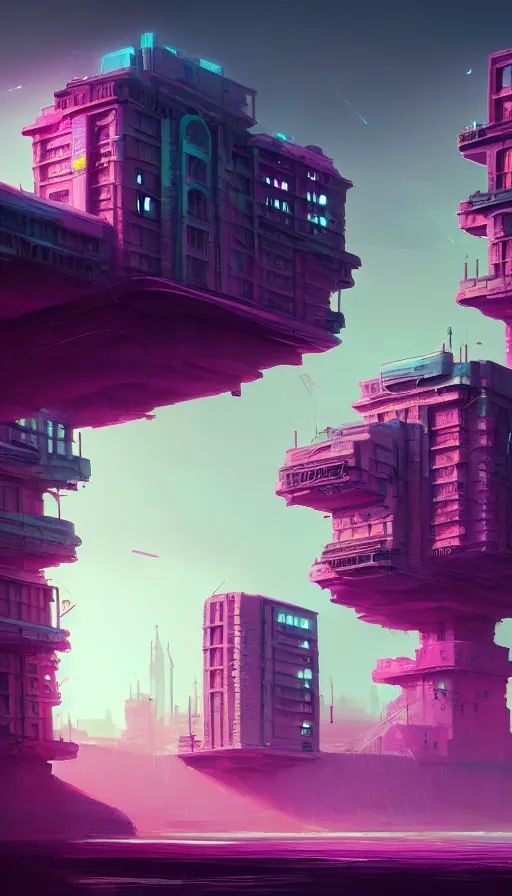 Prompt: a beautiful very detailed painting of city architecture abandoned sea fort by beeple, cyberpunk neon noir landscape vice city meadow cosmic fantasy san andreas at winter futuristic wilderness matte painting alien, archdaily, wallpaper, highly detailed, trending on artstation.