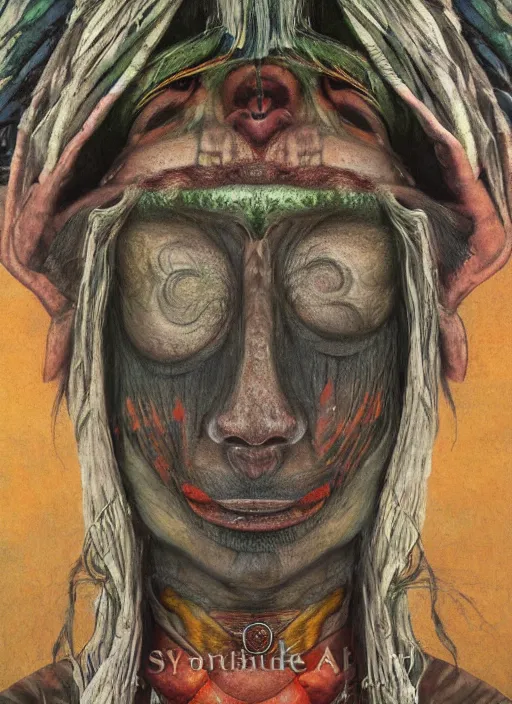 Prompt: a surreal painting of a shaman's face, by Shimoda, Hikari, voodoo, symbolist, soft colors, dramatic lighting, smooth, sharp focus, extremely detailed, aesthetically pleasing composition