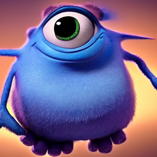 Image similar to mike wazowzki with two eyes, pixar's monster Inc cgi