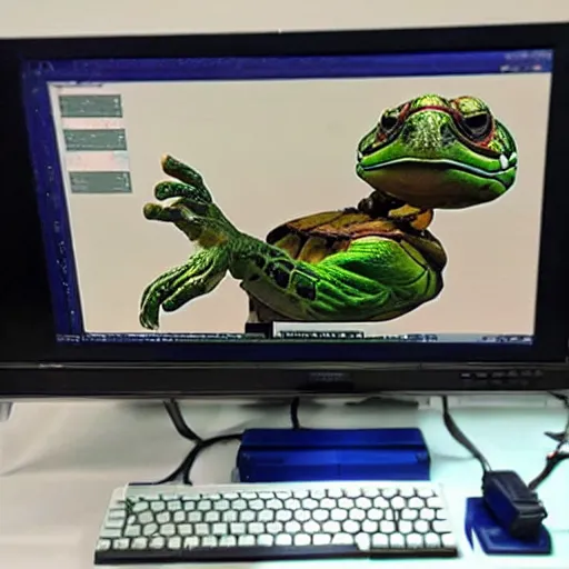 Image similar to terrifying systems administrator mutant turtles building pcs