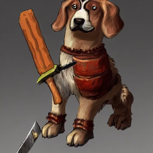 Image similar to a dog barbarian with a brick for a sword