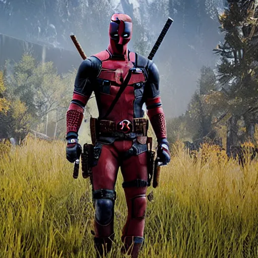 Image similar to Deadpool in Witcher 3 4K quality