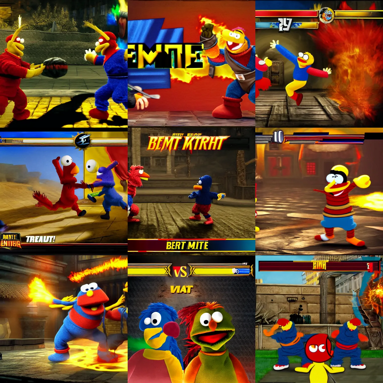 Prompt: Bert vs Ernie Mortal Kombat gameplay screenshot