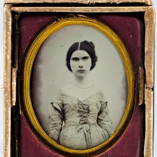 Image similar to daguerreotype ambrotype of a young courtesan very intricate, highly detailed,