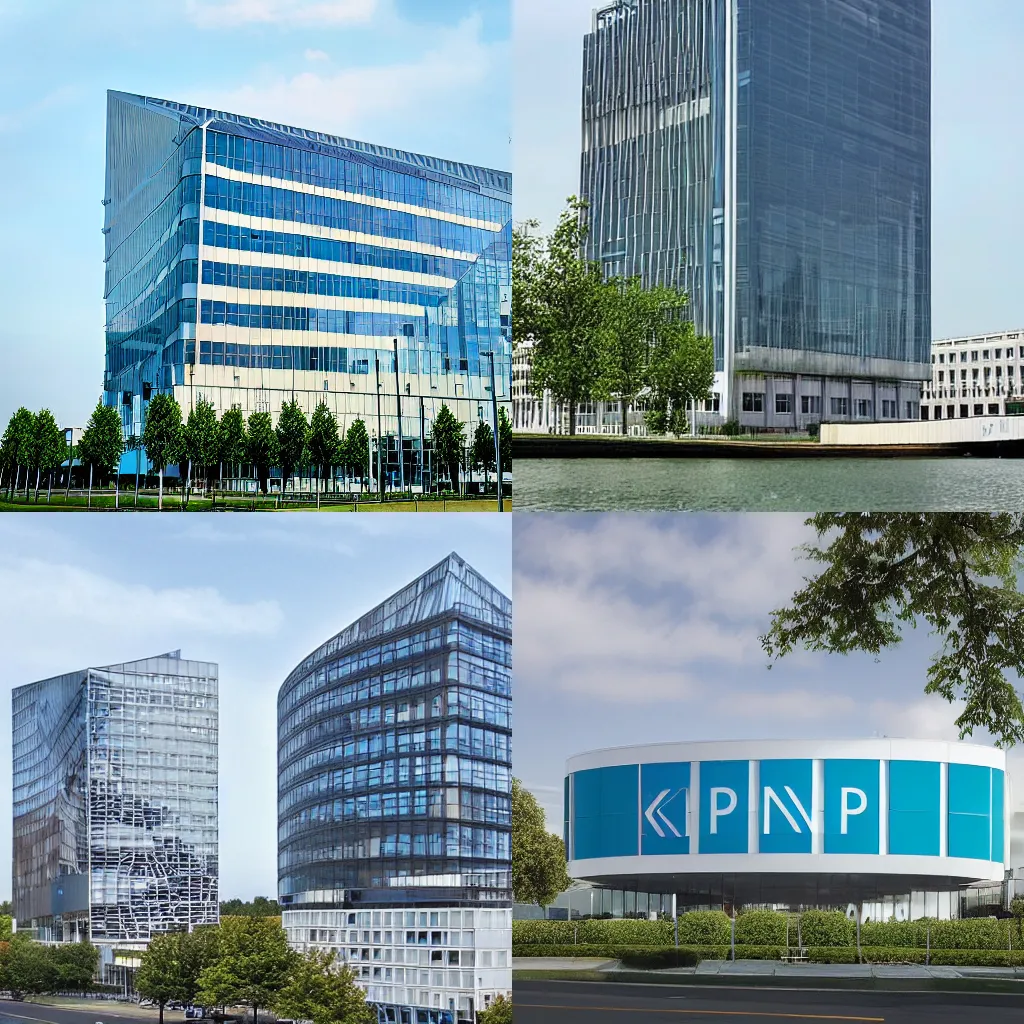 Prompt: A KPN building with the KPN logo in the future