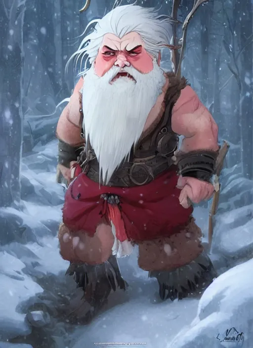 Prompt: dwarf with white hair, red iris, bright red eyes, long beard, pale snow white skin, albino, full body character portrait, colorful, highly detailed, digital art by studio ghibli and greg rutkowski and takehiko inoue