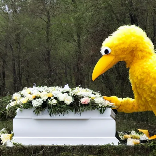 Prompt: a funeral ceremony for big bird