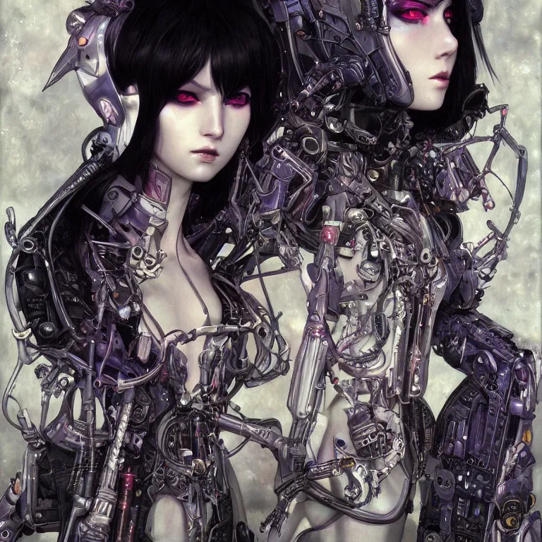 Image similar to portrait of beautiful young goth alien, cyberpunk, Warhammer, highly detailed, artstation, illustration, art by Gustav Klimt and Range Murata and Ilya Kuvshinov and Sakimichan