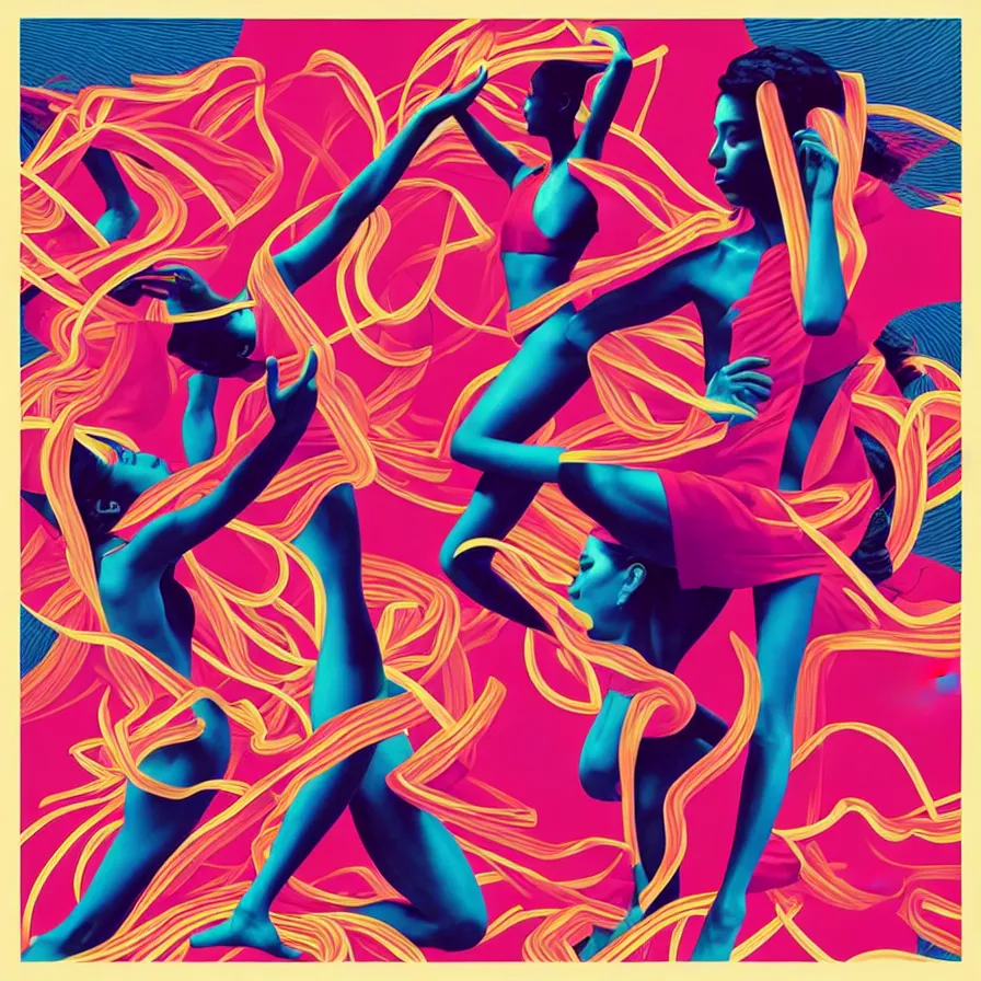 Image similar to album cover design depicting beautiful dancing women, by Jonathan Zawada, and tristan eaton, digital art