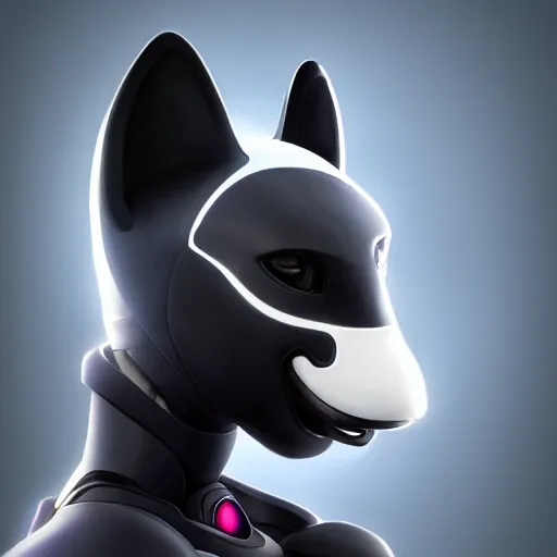 Prompt: very very beautiful furry art, bust profile picture of a male robotic anthro orca, dark visor covering top of face, long snout, commission on furaffinity, cgsociety, octane render, disney