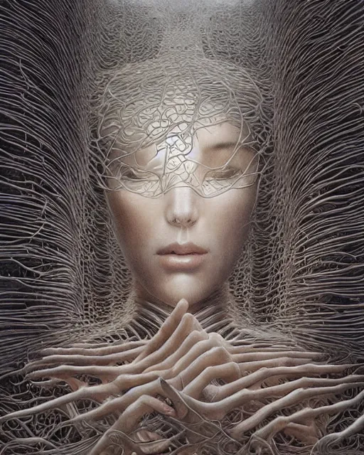 Image similar to conjuring an image from noise, by michael parkes, peter gric, and greg rutkowski, intricate, artgerm