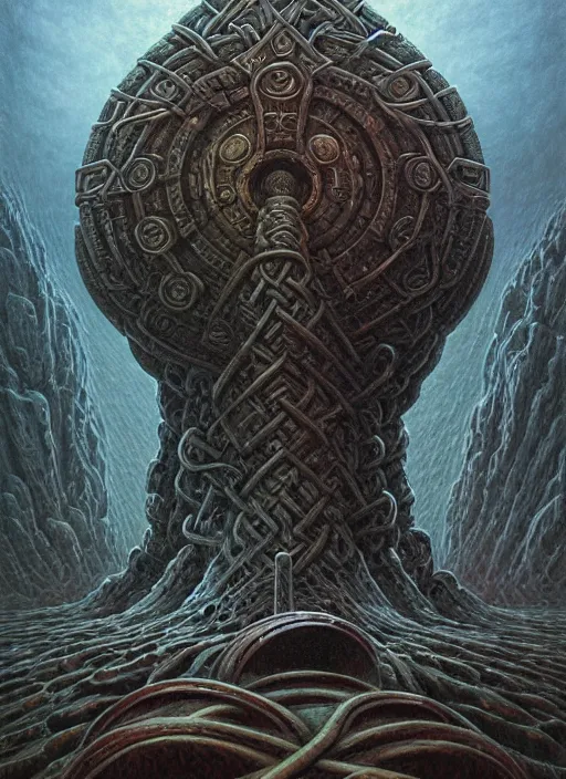 Prompt: hyper detailed ultra sharp mjollnir lightning hammer shape, epic aesthetic, doom, elden ring, stylized viking knotwork, masterpiece, elite, ornate, intricate, digital painting, concept art, smooth, sharp focus, illustration, art by zdizslaw beksinski and dan mumford, alexey egorov, felix englund