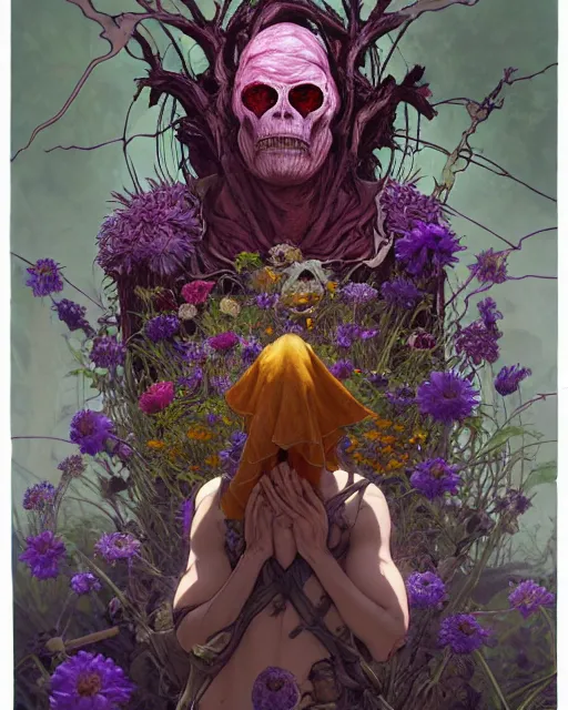 Prompt: the platonic ideal of flowers, rotting, insects and praying of cletus kasady carnage thanos davinci nazgul wild hunt chtulu mandala ponyo heavy rain the witcher, d & d, fantasy, ego death, decay, dmt, psilocybin, concept art by randy vargas and greg rutkowski and ruan jia and alphonse mucha