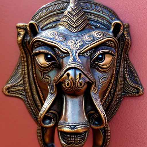 Prompt: gorgeous ornated bronze realistic detailed sacred camel wall decoration with filigree, arabic