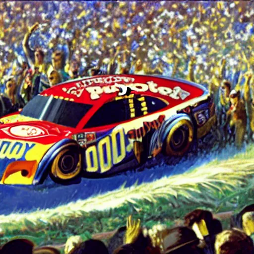 Image similar to teddy roosevelt winning the daytona 5 0 0, pixar, movie still,